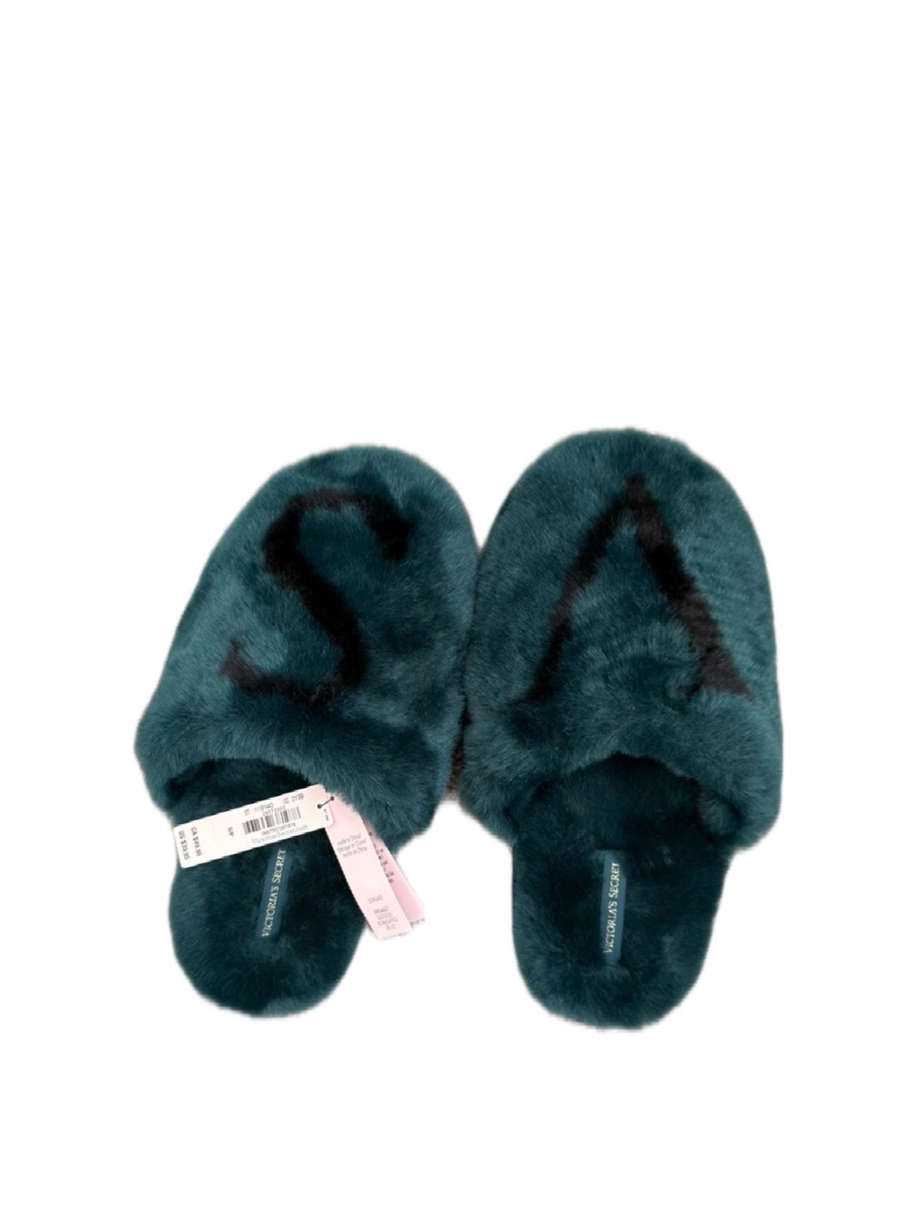 Victoria's Secret Teal Faux Fur Slide Slippers with Black Tag
